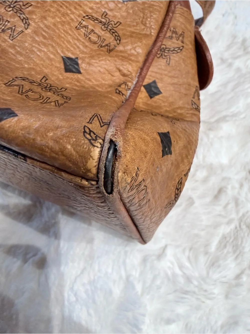 MCM Cognac Visetos Dome Shoulder Bag